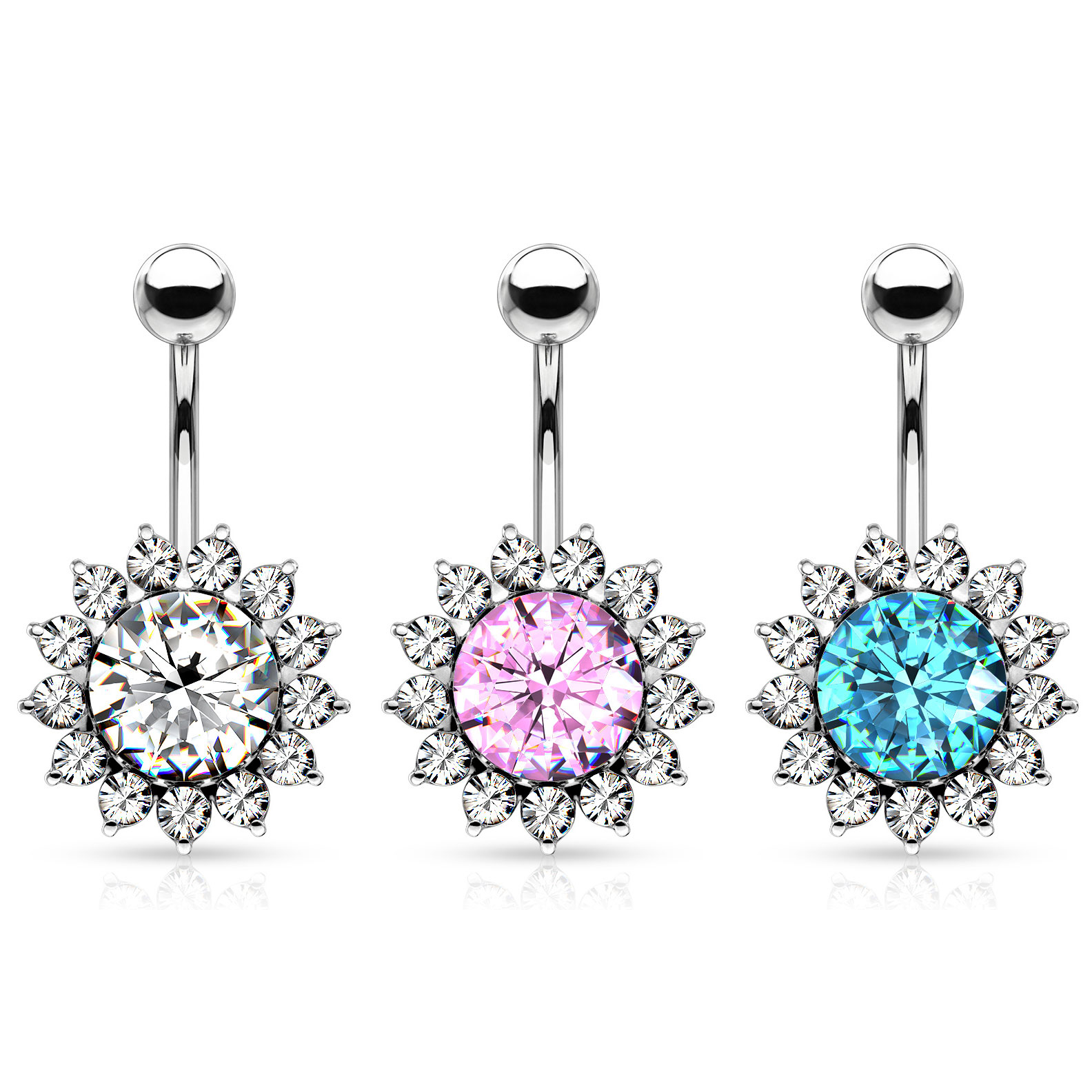 Piercing para el ombligo con forma de girasol y brillantes
