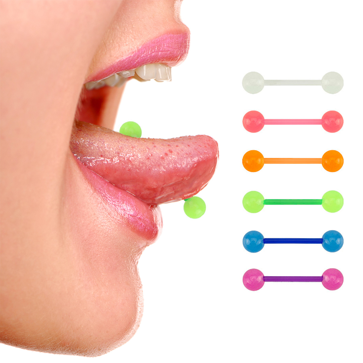 Piercings para la lengua luminiscentes