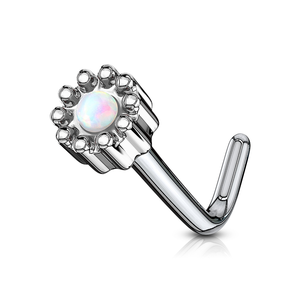 Piercing para la nariz con diseño de corona y piedra de ópalo