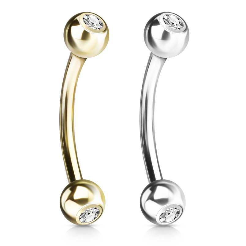 Barra curvada en oro de 14 quilates con brillantes