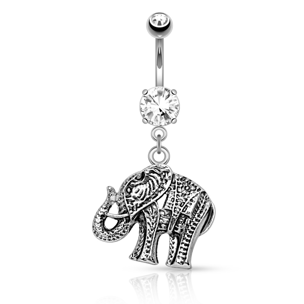 Joya para el piercing en el ombligo con un detallado elefante