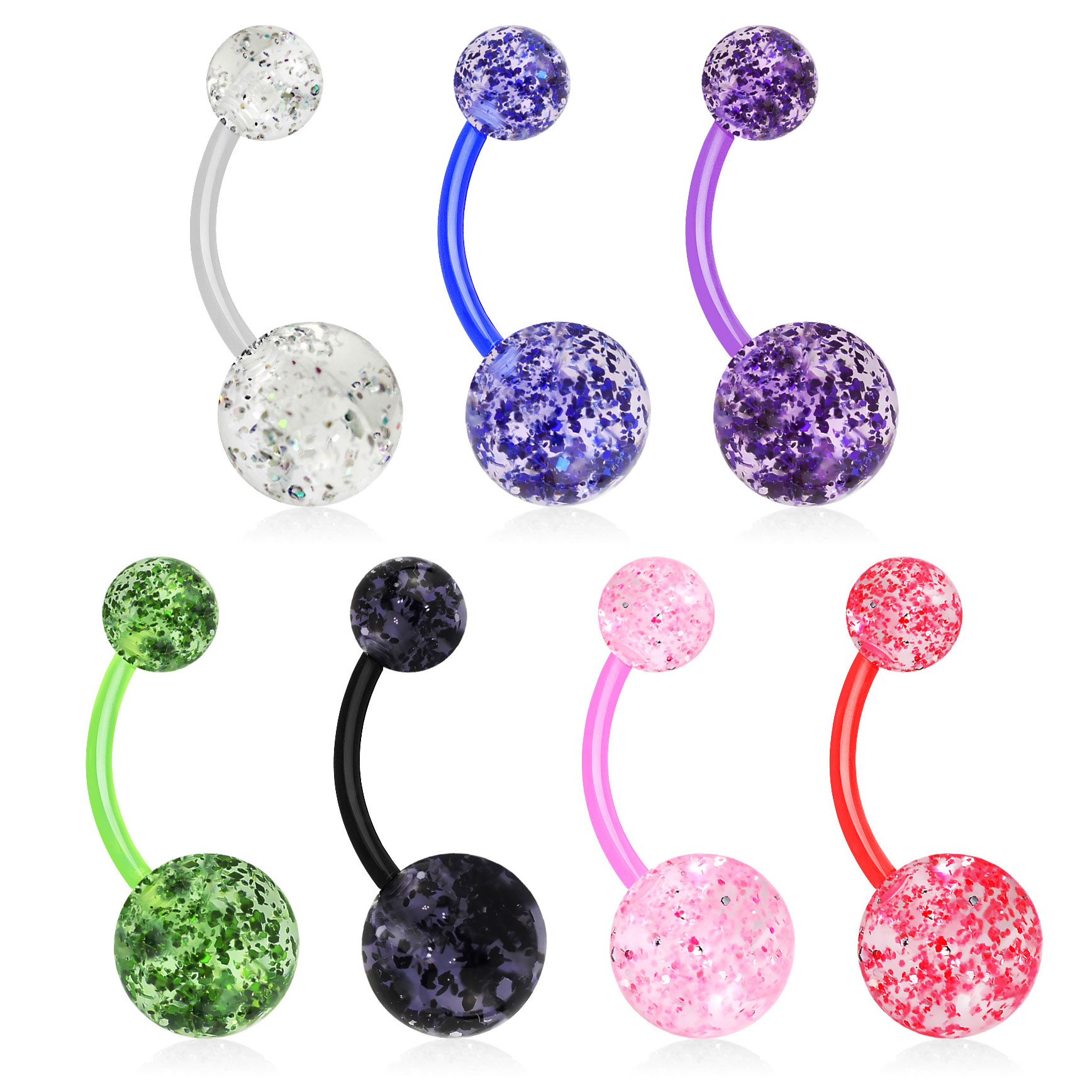 Piercing para el ombligo de acrílico con bolas de purpurina