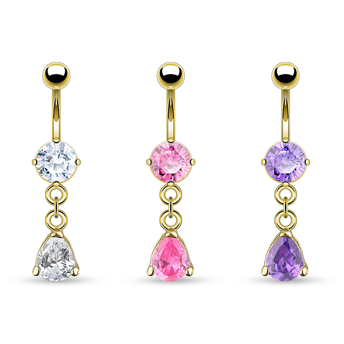 Piercing para el ombligo con colgante en forma de gota y brillantes