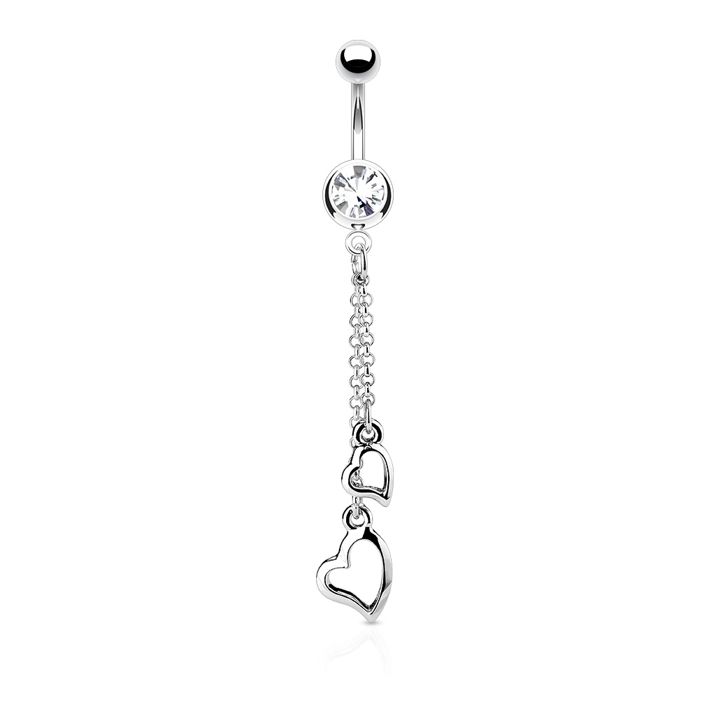 Piercing para el ombligo con colgante de corazones y cadenas