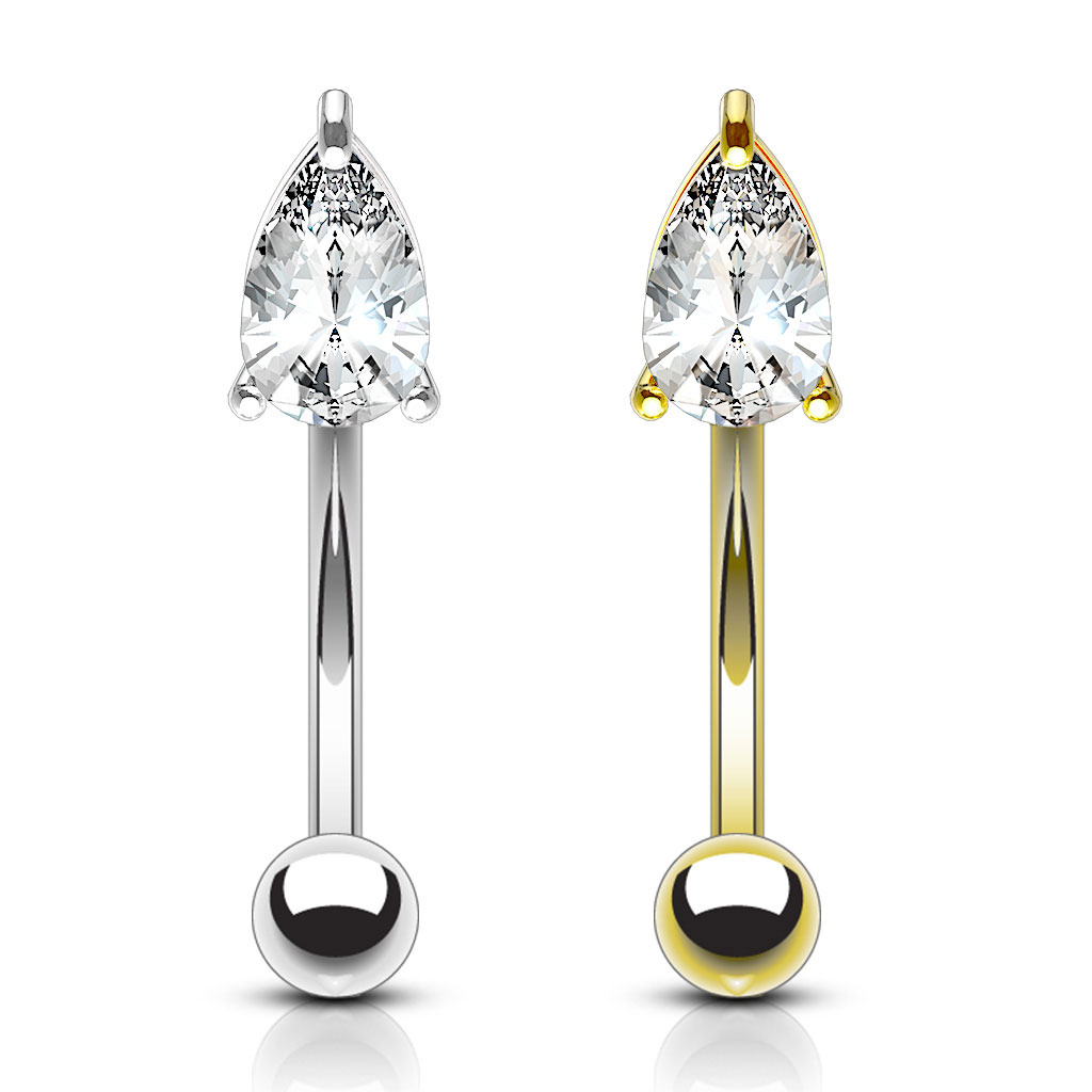 Barra curvada en oro de 14 quilates con brillante en forma de gota