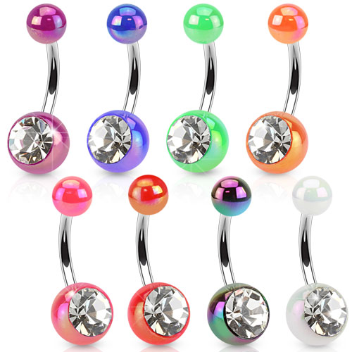 Piercing para el ombligo en color metálico con brillante claro