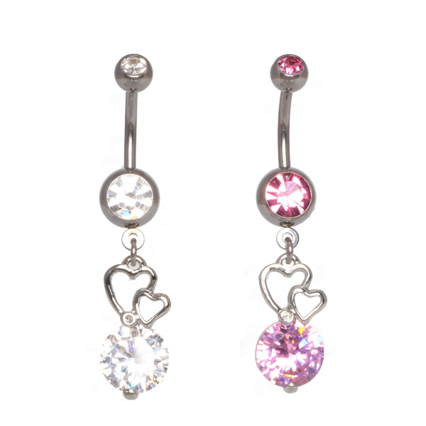 Piercing para el ombligo con corazones y cristales grandes