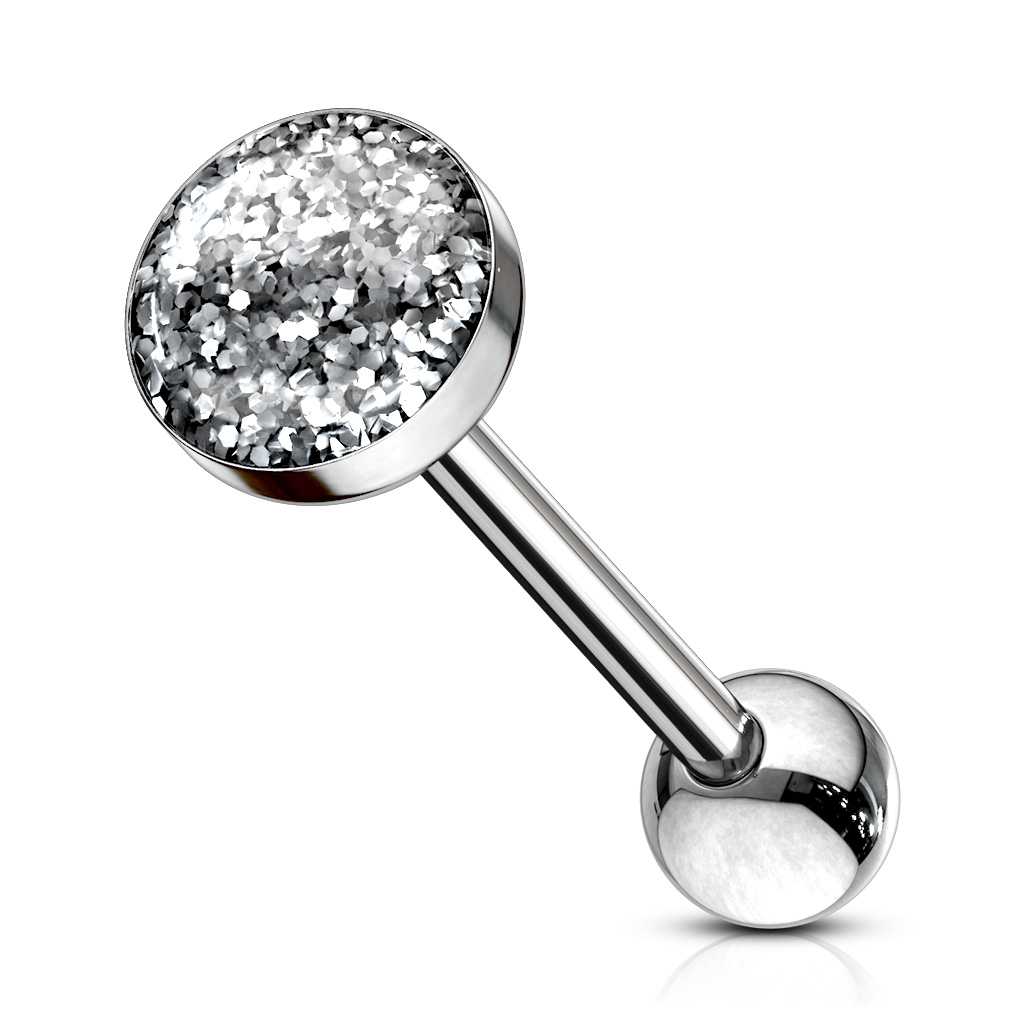 Piercing para la lengua con bola con brillos de purpurina