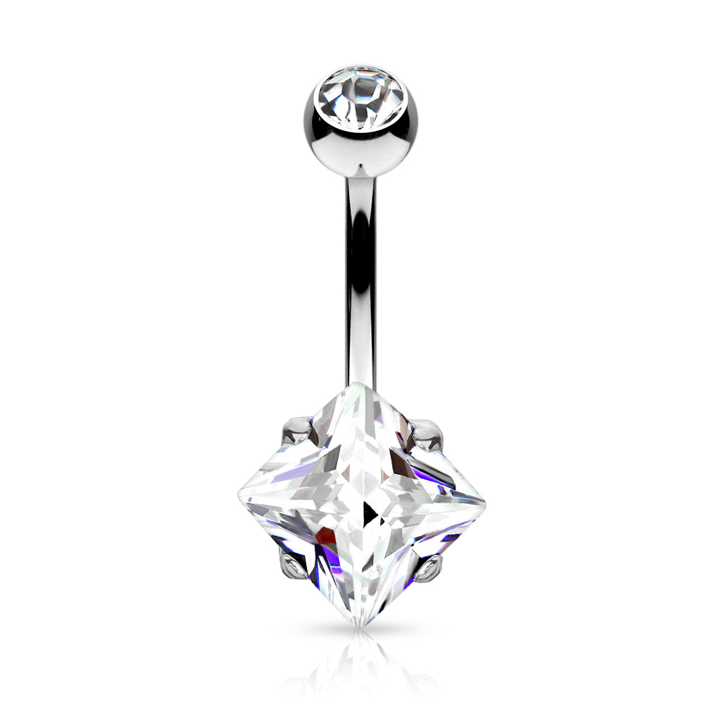 Piercing para el ombligo con brillante cuadrado