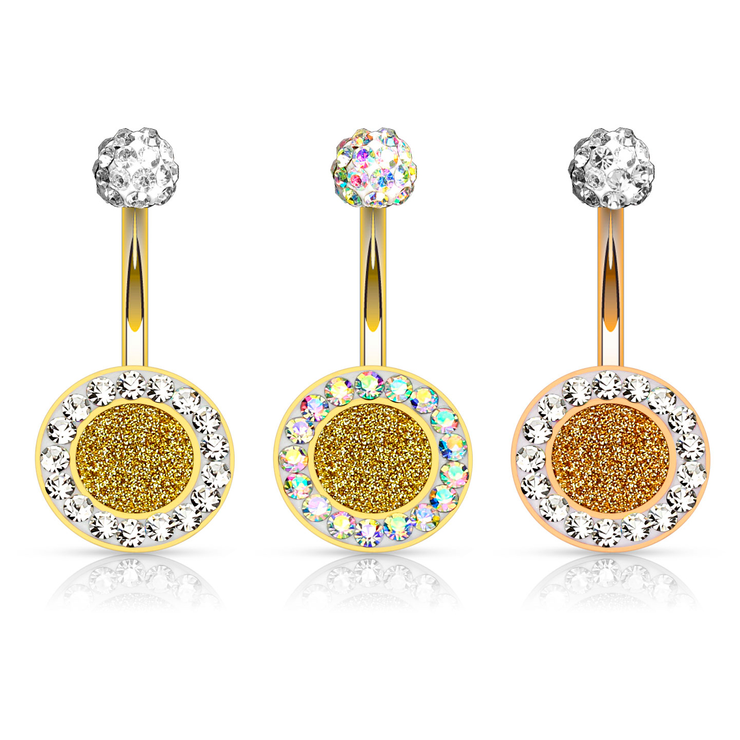 Piercing para el ombligo con brillantes y centro con purpurina
