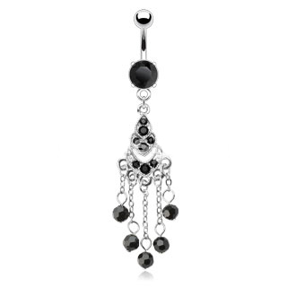 Piercing para el ombligo con cadenas y bolas negras